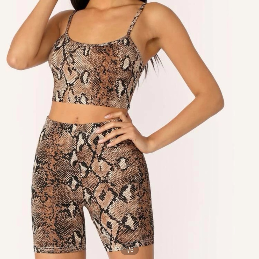 SHEIN snakeskin crop cami top and legging shorts set
